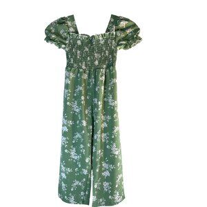 100 Toddler Girls Jumper Green/White Floral Puff Sleeves Cinched Top Size 4